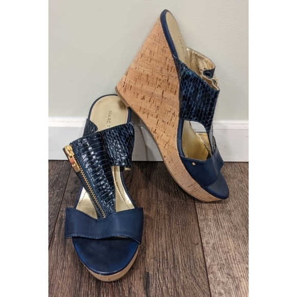Marc Fisher Winner Faux Crocodile Platform Wedge Sandals 9 - Picture 1 of 11